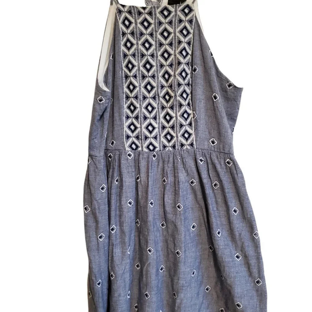 Embroidered Chambray Lined Cotton Sun Dress Jr Size 9